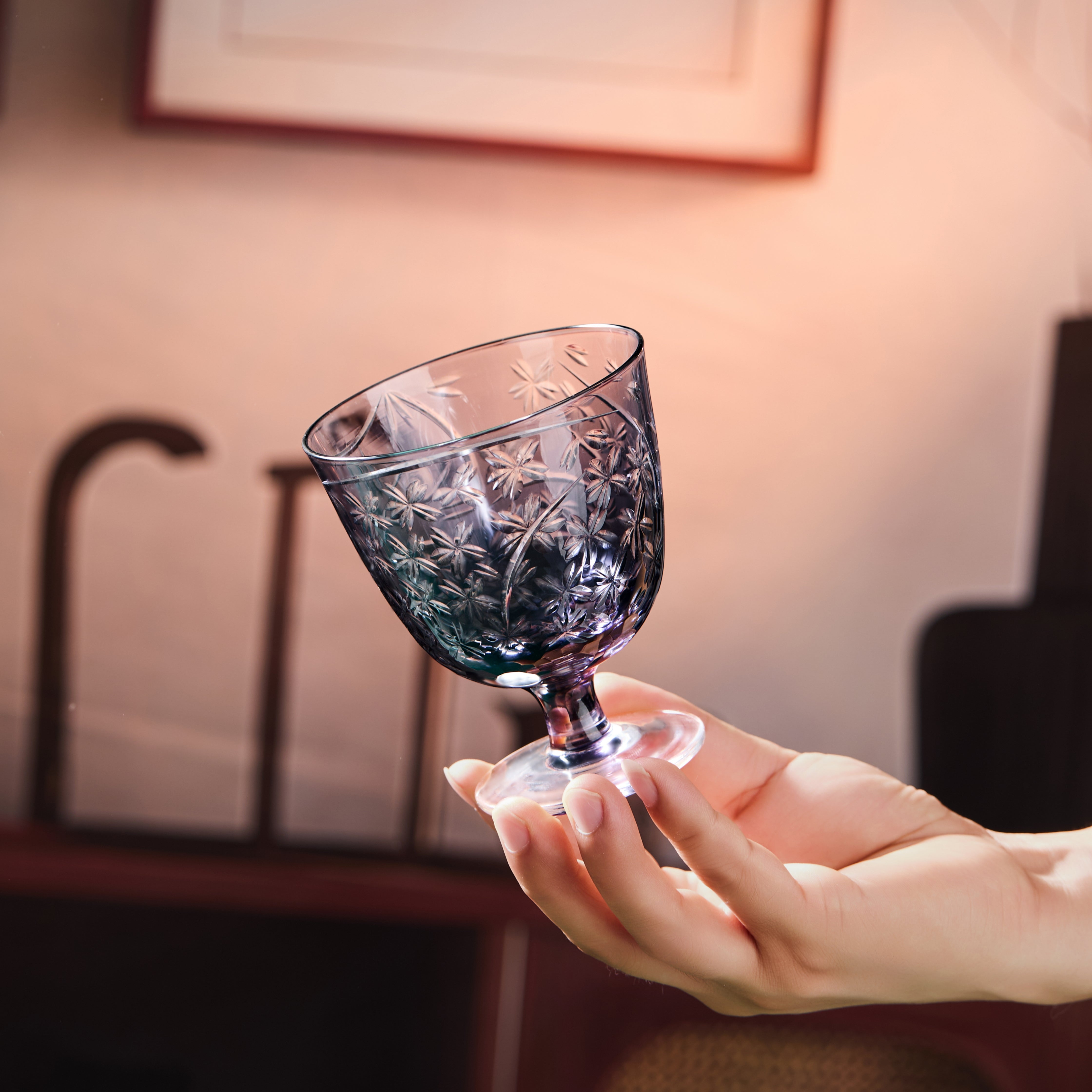 Edo Kiriko Handcrafted Sakura Nami Slim Goblet Glass Collection