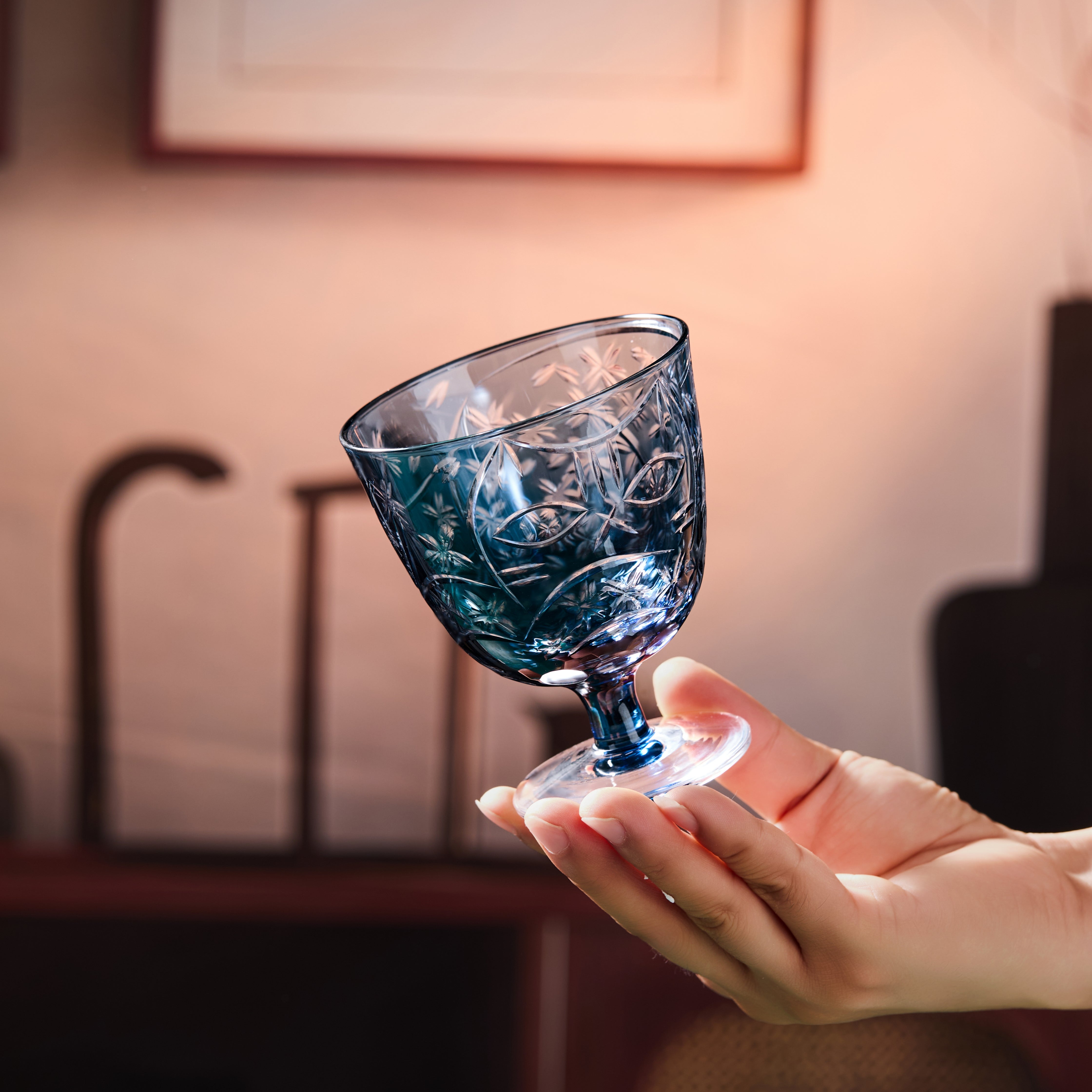 Edo Kiriko Handcrafted Sakura Nami Slim Goblet Glass Collection
