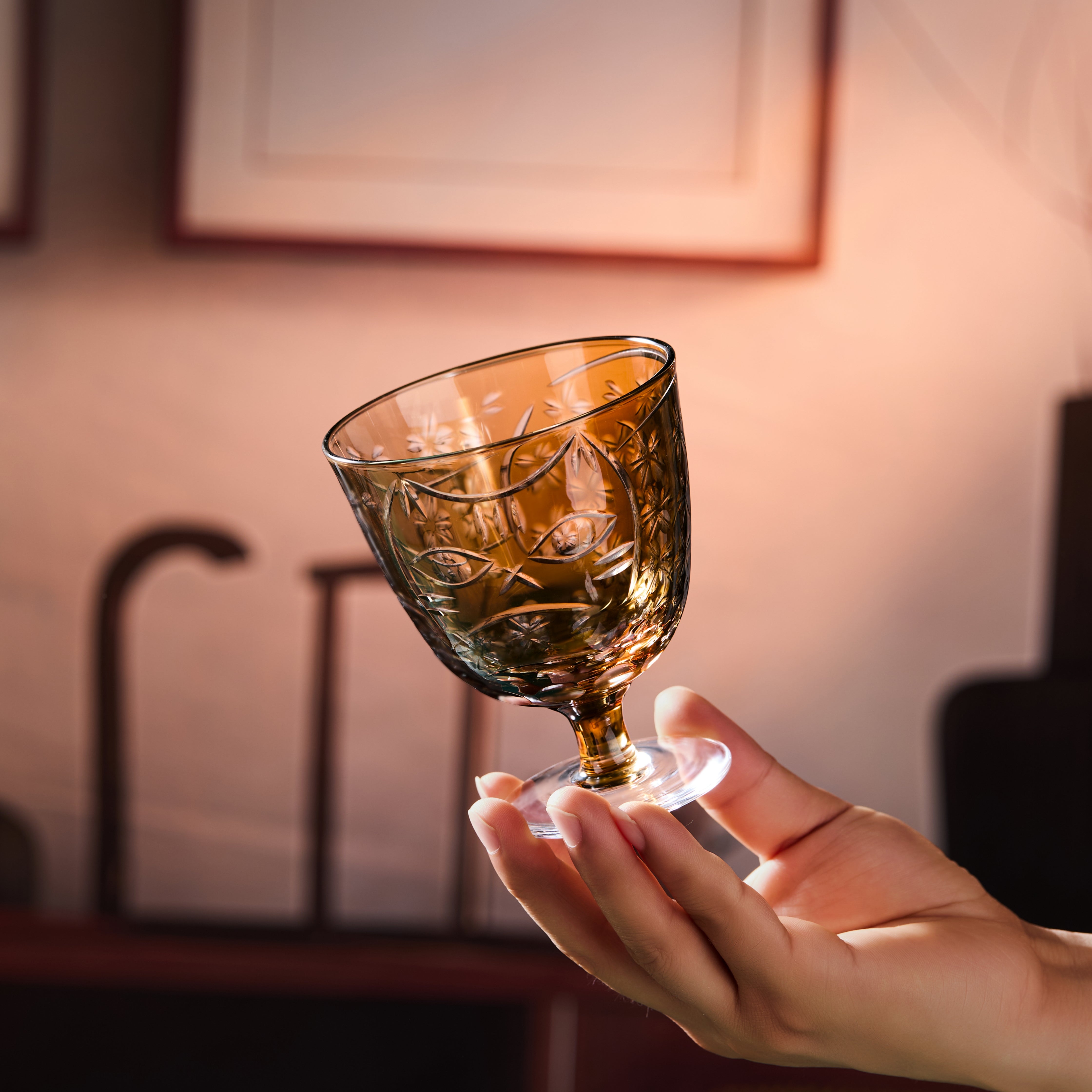 Edo Kiriko Handcrafted Sakura Nami Slim Goblet Glass Collection - MASU