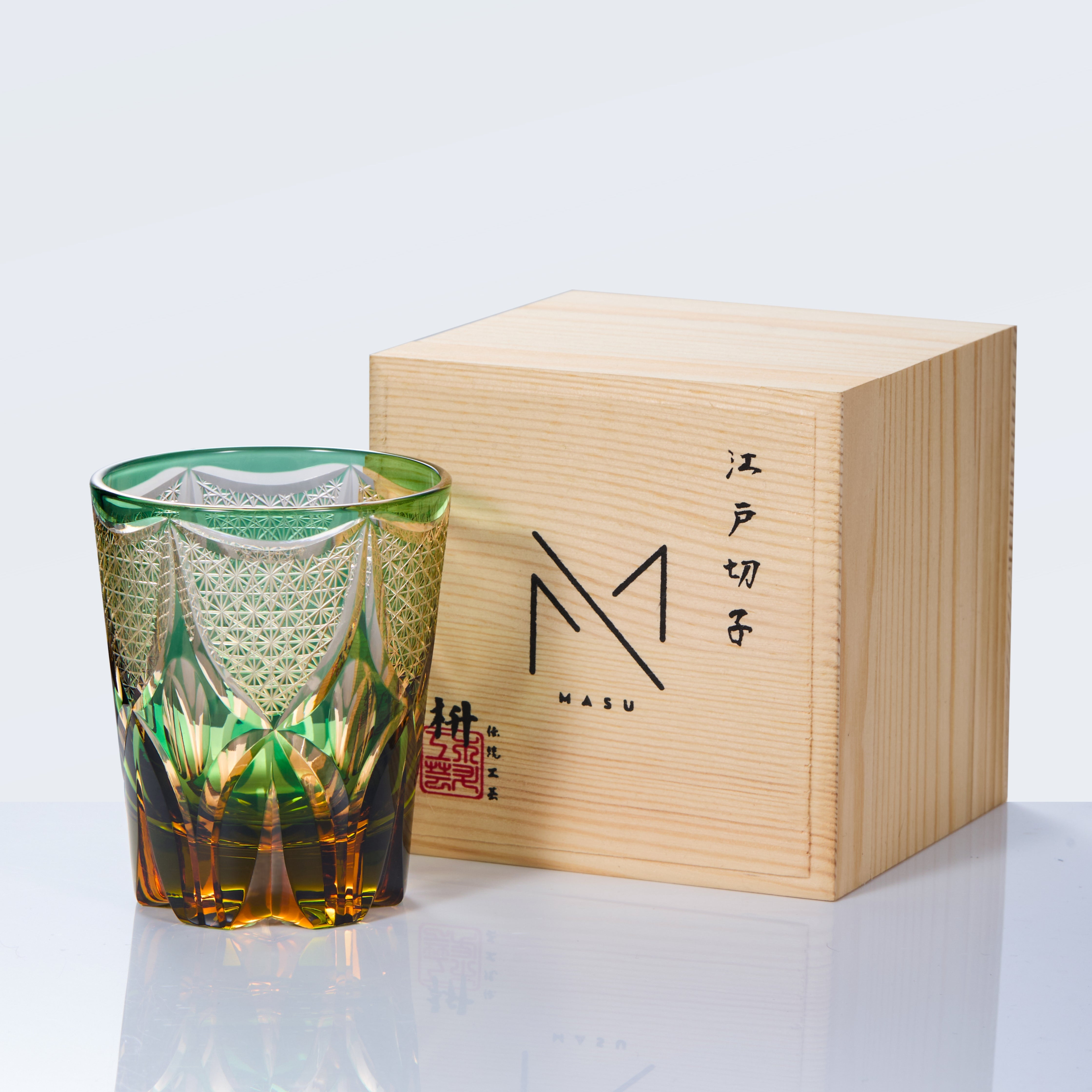 Edo Kiriko Handcrafted Ryokusho Yugure Whisky Glass Collection