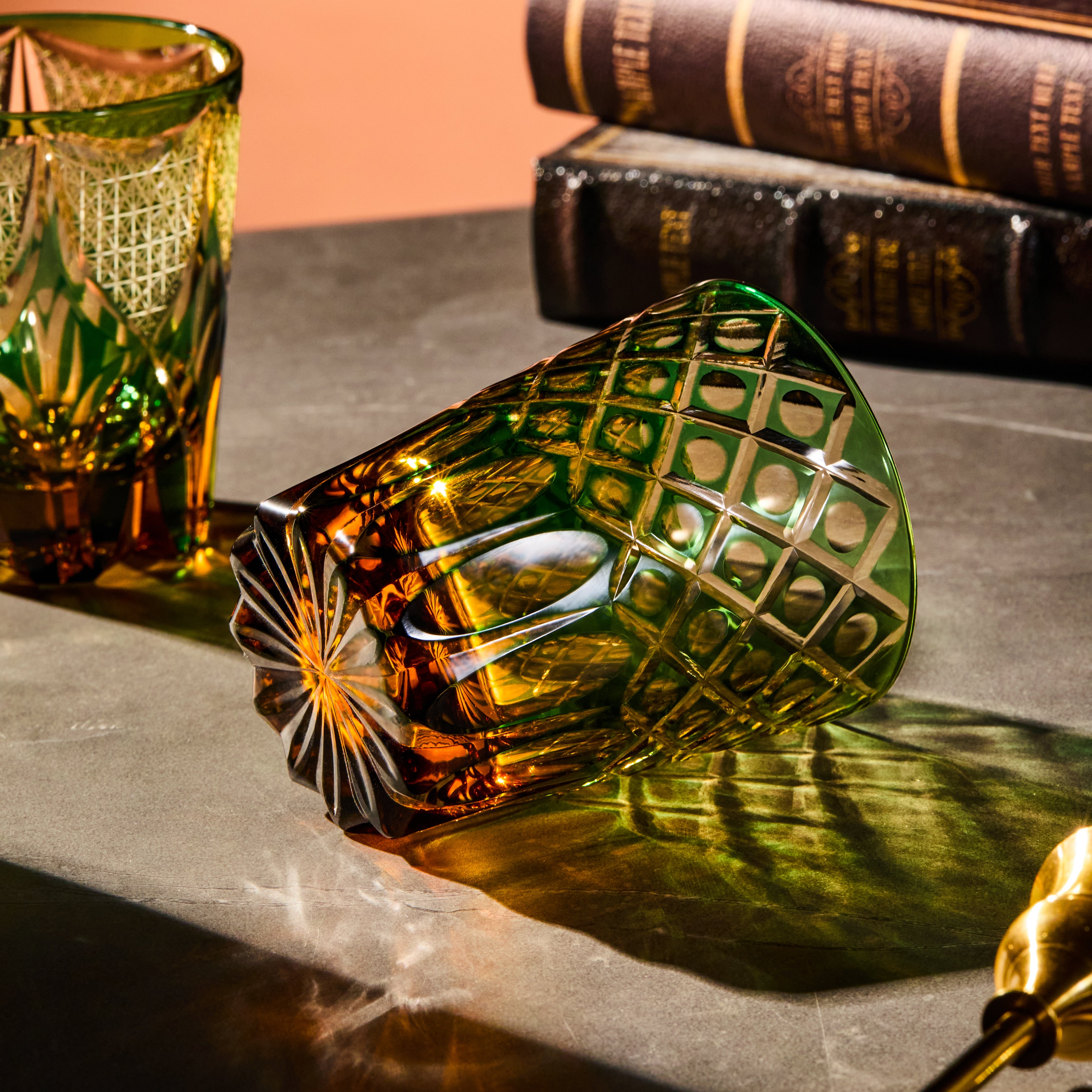 Edo Kiriko Handcrafted Ryokusho Yugure Whisky Glass Collection