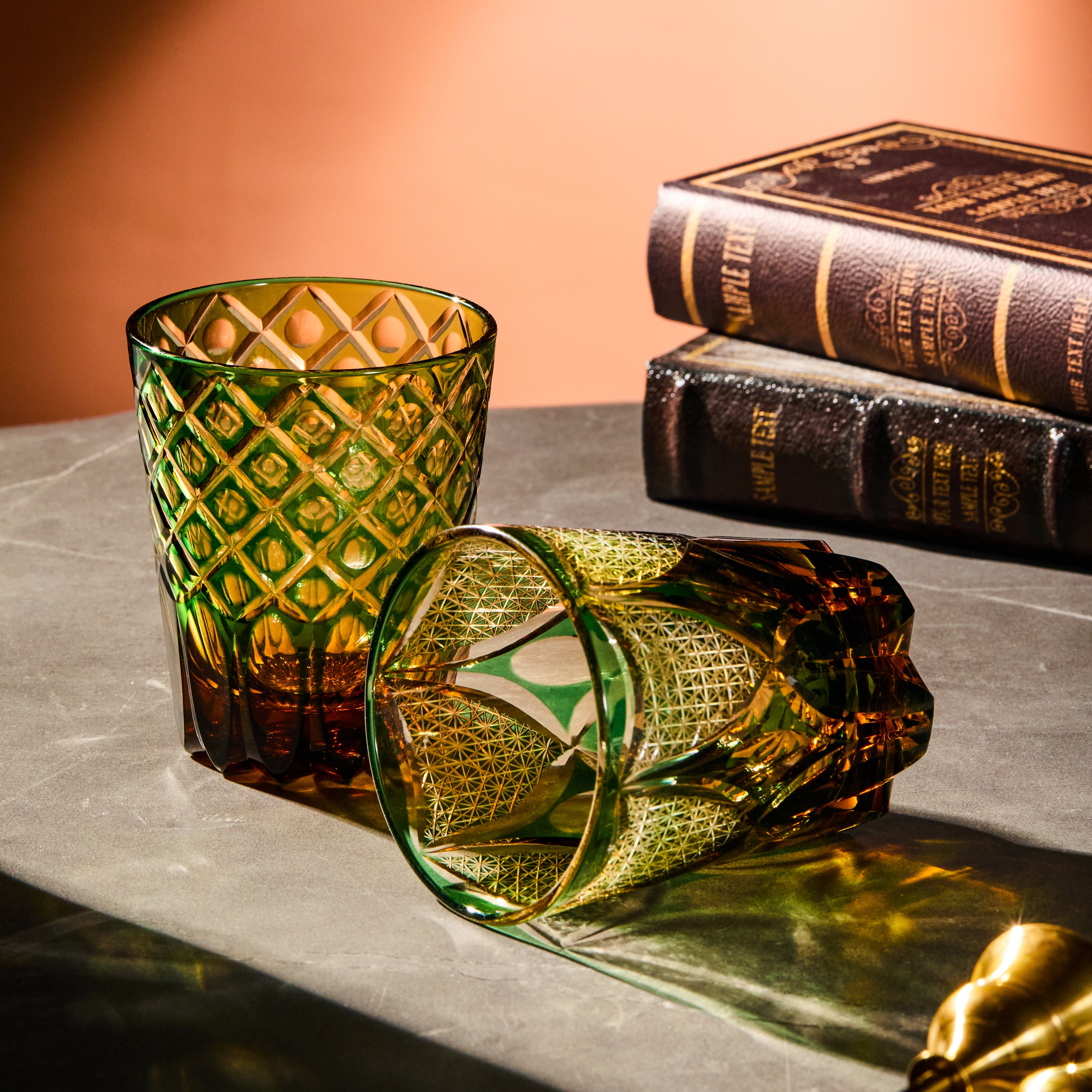 Edo Kiriko Handcrafted Ryokusho Yugure Whisky Glass Collection