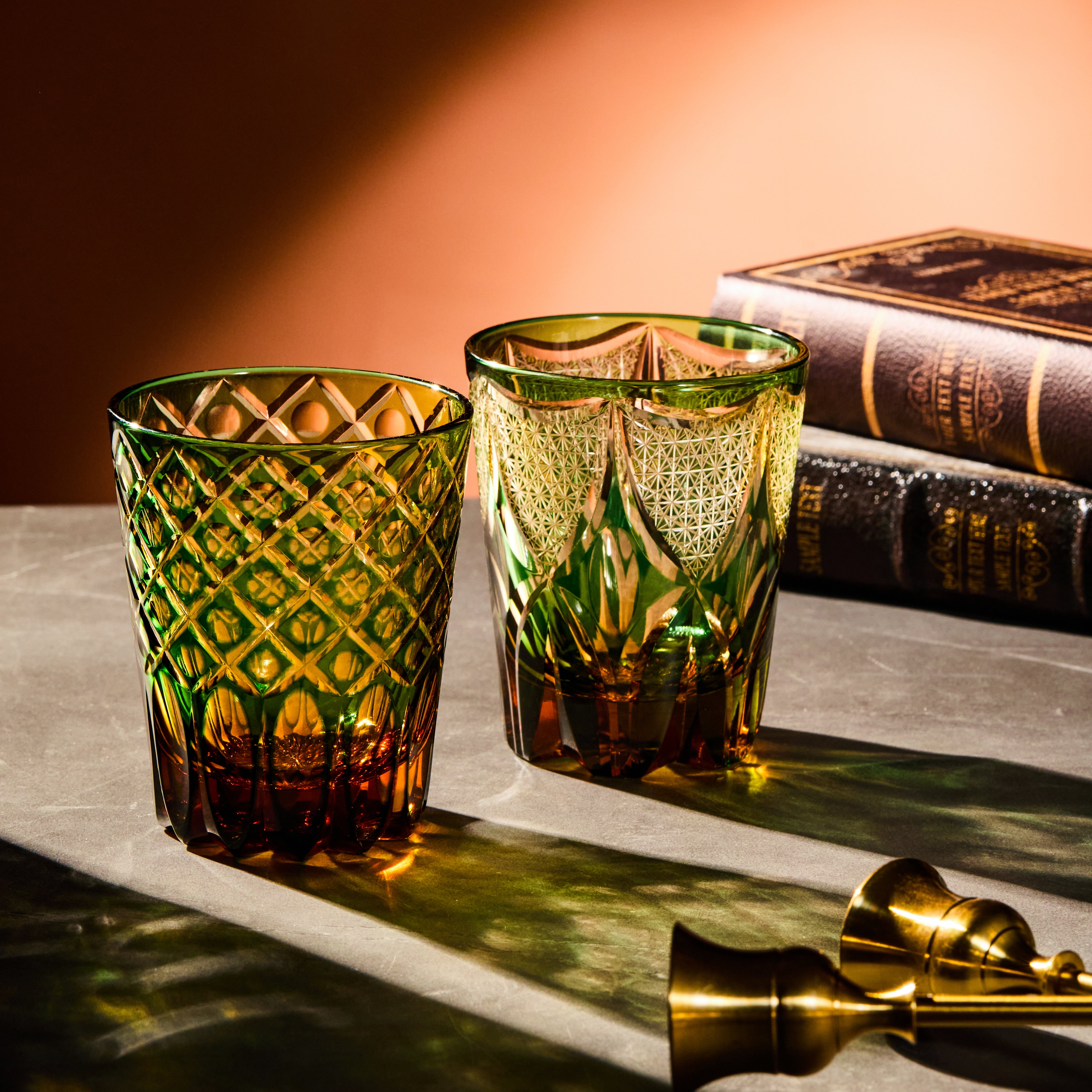 Edo Kiriko Handcrafted Ryokusho Yugure Whisky Glass Collection