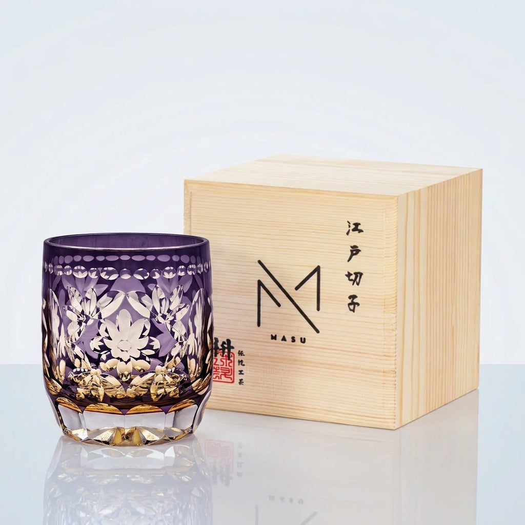 Edo Kiriko Handcrafted Seika Kasane Whisky Glass With Wooden Box