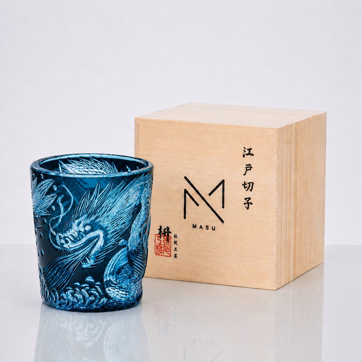Edo Kiriko Handcrafted Ryujin Asanoha Whisky Glass With Wooden Box