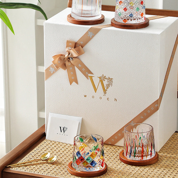 Rotating Multi Color Stained Whiskey Glass With Gift Box - MASU