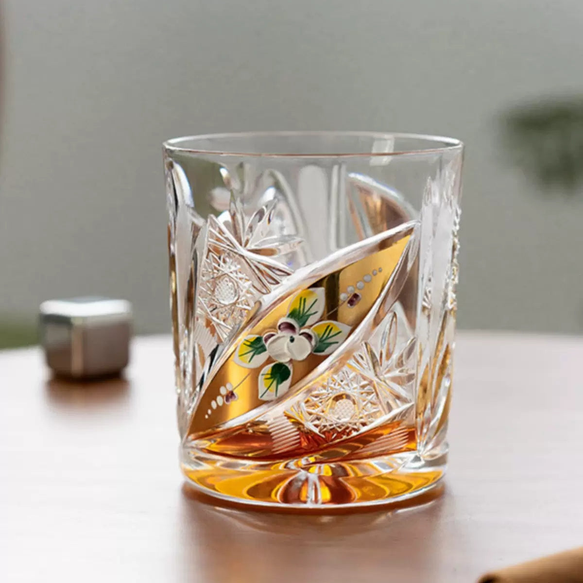 Bohemia Floral Enamel Crystal Whisky Glasses Gift Set Of Two