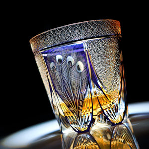 Edo Kiriko Handcrafted Violet Peacock Whisky Glass With Wooden Box - MASU