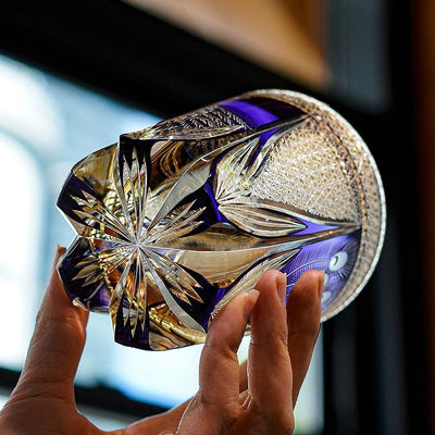 Edo Kiriko Handcrafted Violet Peacock Whisky Glass With Wooden Box - MASU