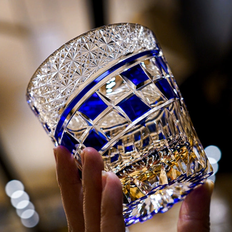Edo Kiriko Handcrafted Royal Blossom Whiskey Glass With Wooden Box