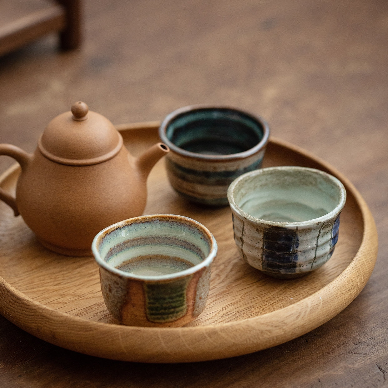 Hatsuichi Mino Ware Handcrafted Shunji Ceramic Tea Cups Set Of Five