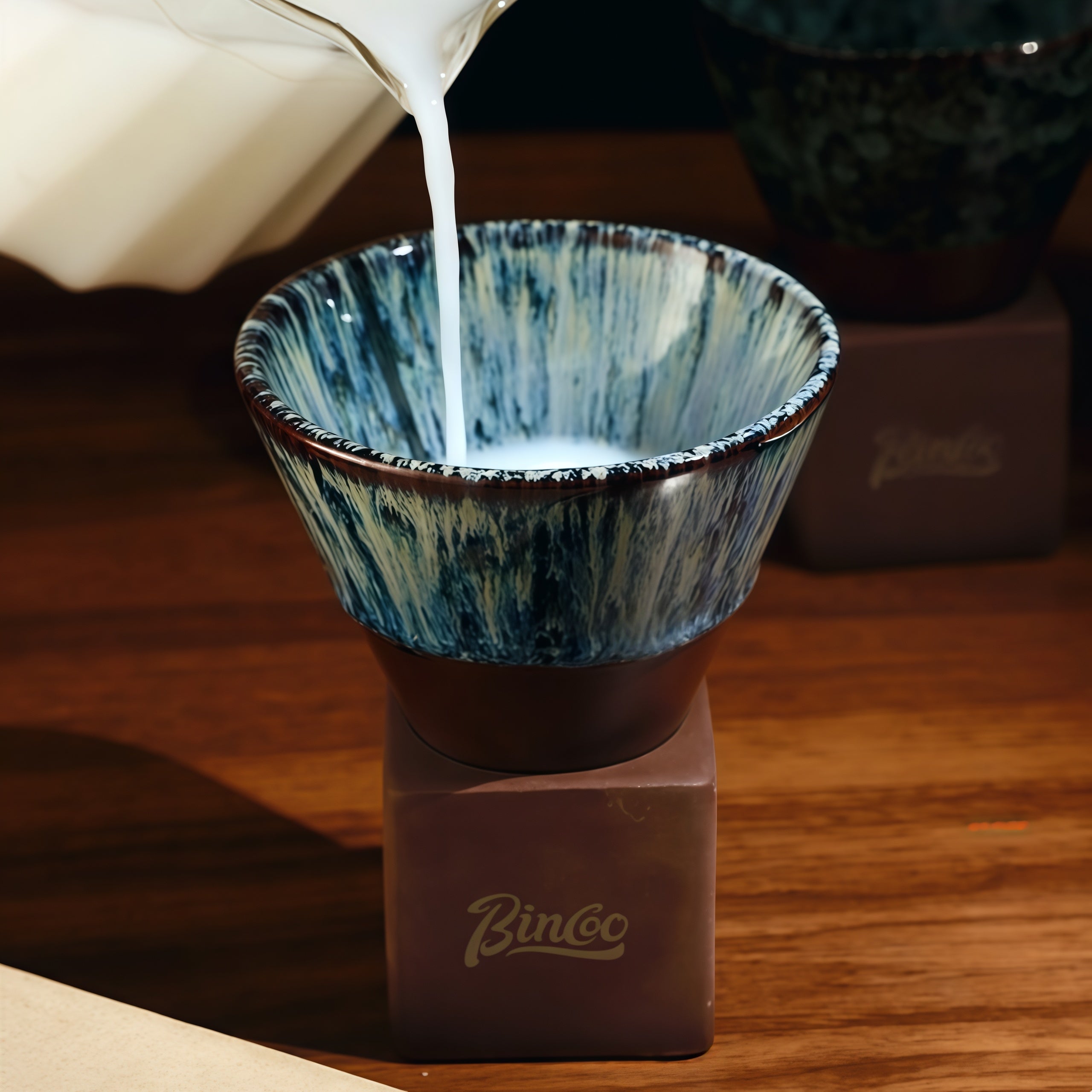 Handcrafted Glaze Cone Ceramic Coffee Cup with Stand