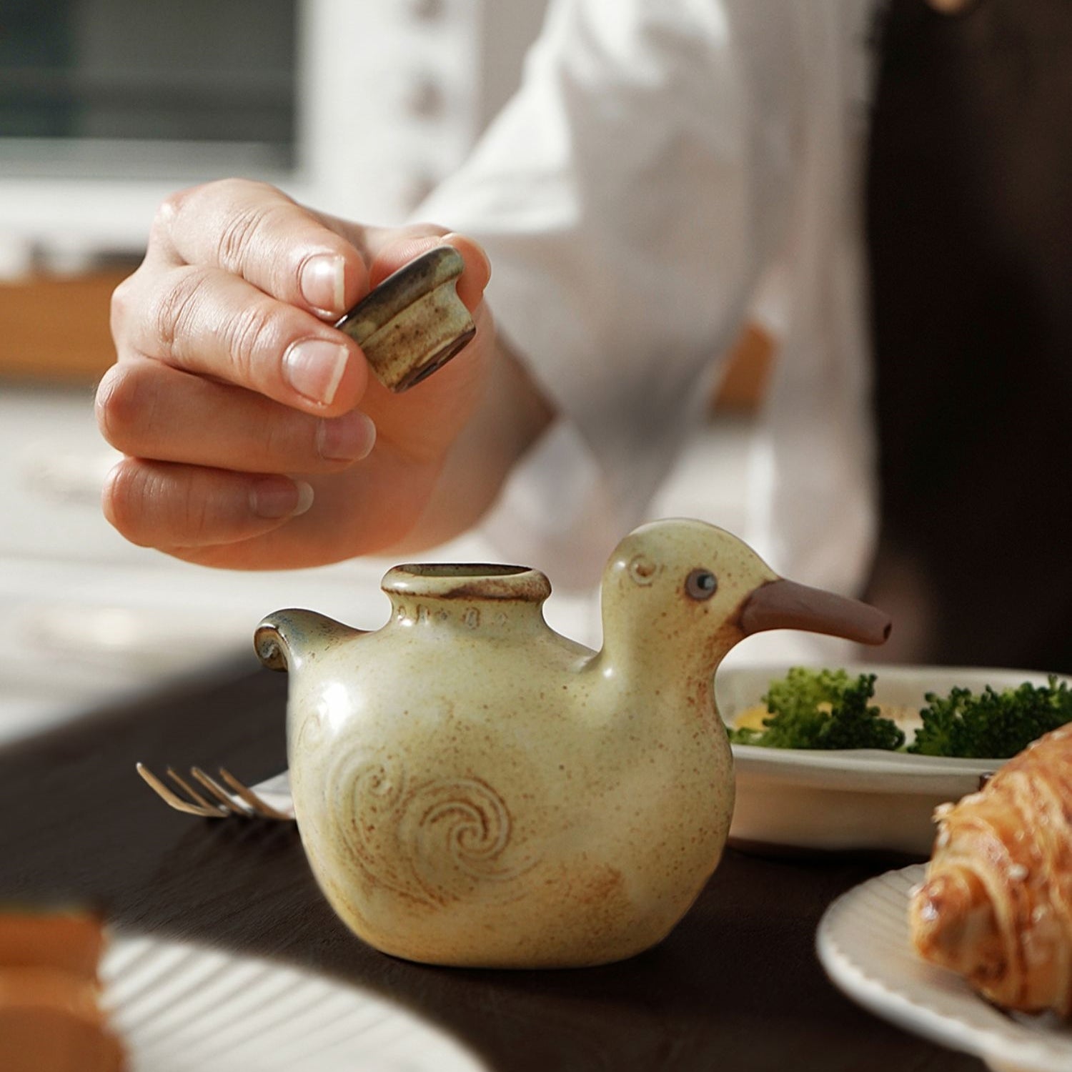 Seto Ware Handcrafted Duck-Shaped Soy Sauce Dispenser