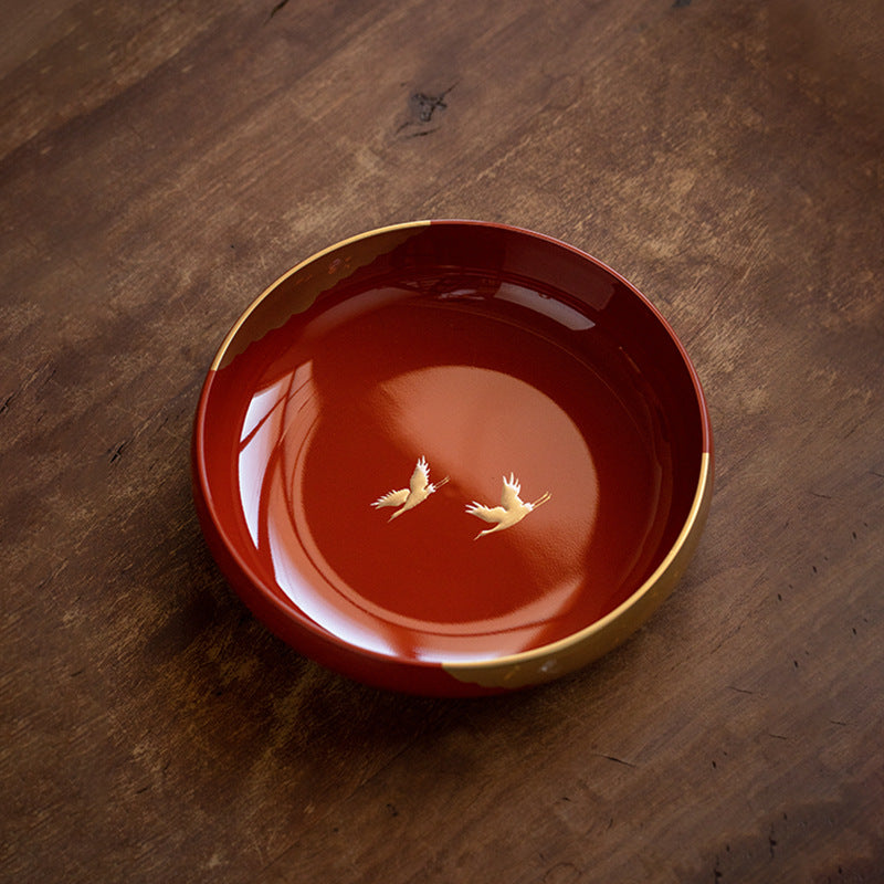 Japanese Handcrafted Circular Cranes Lacquer Resin Bowl