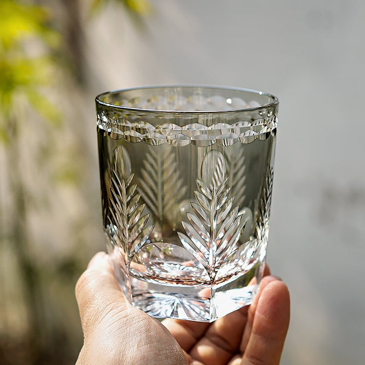 Edo Kiriko Handcrafted Royal Chrysanthemum Whiskey Glass With Wooden Box