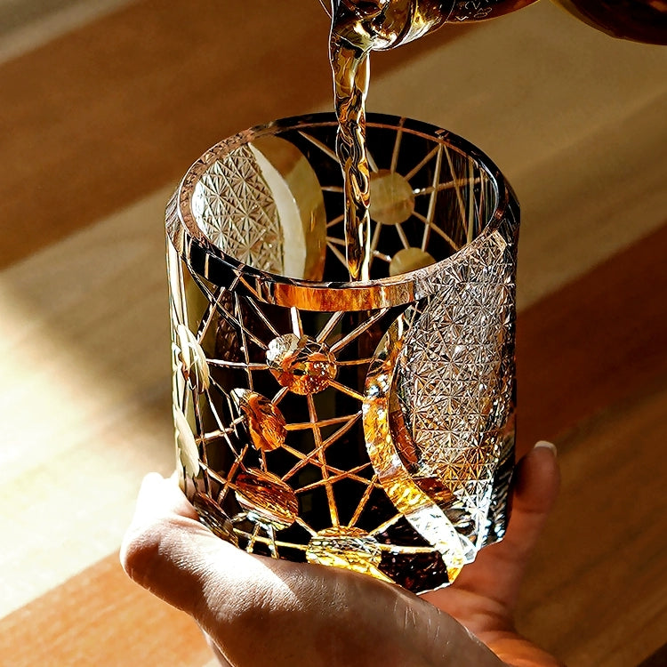 Edo Kiriko Handcrafted Avaire Plum Artistry Whiskey Glass With Wooden Box