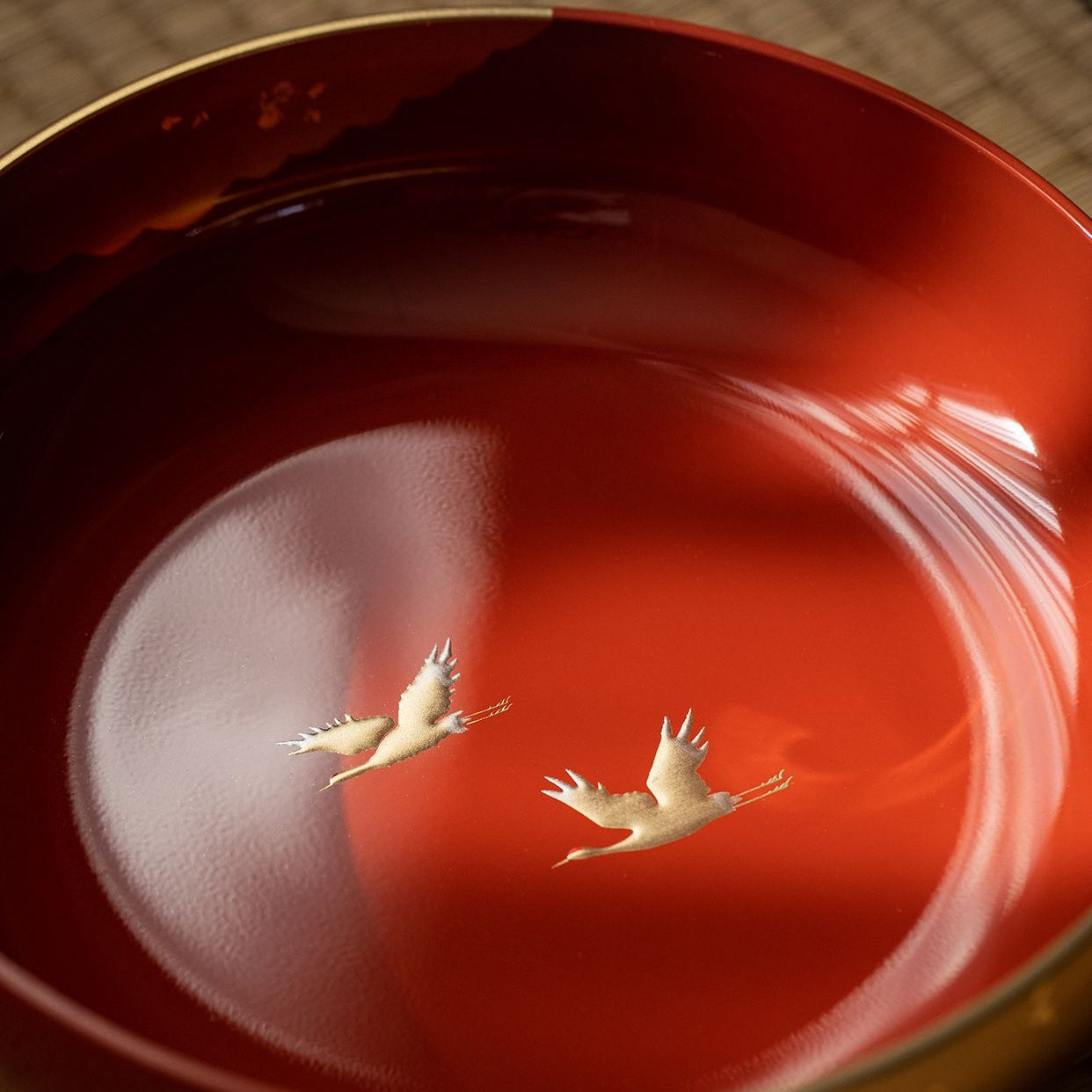 Yamanaka Shikki Circular Cranes Lacquer Resin Bowl