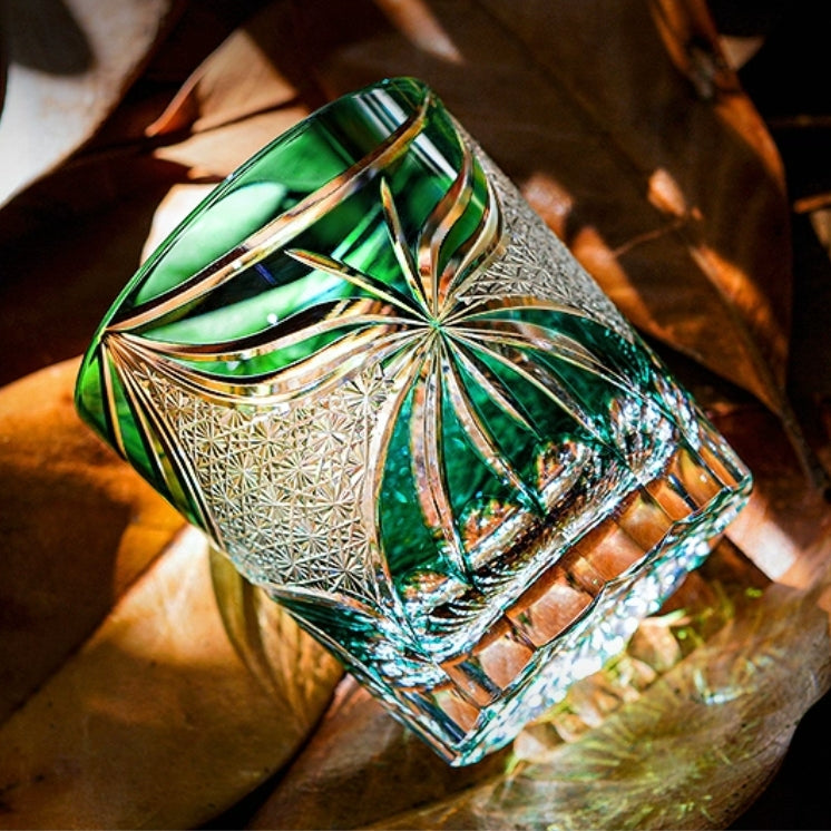 Edo Kiriko Handcrafted Lepidoptera Whisky Glass With Wooden Box