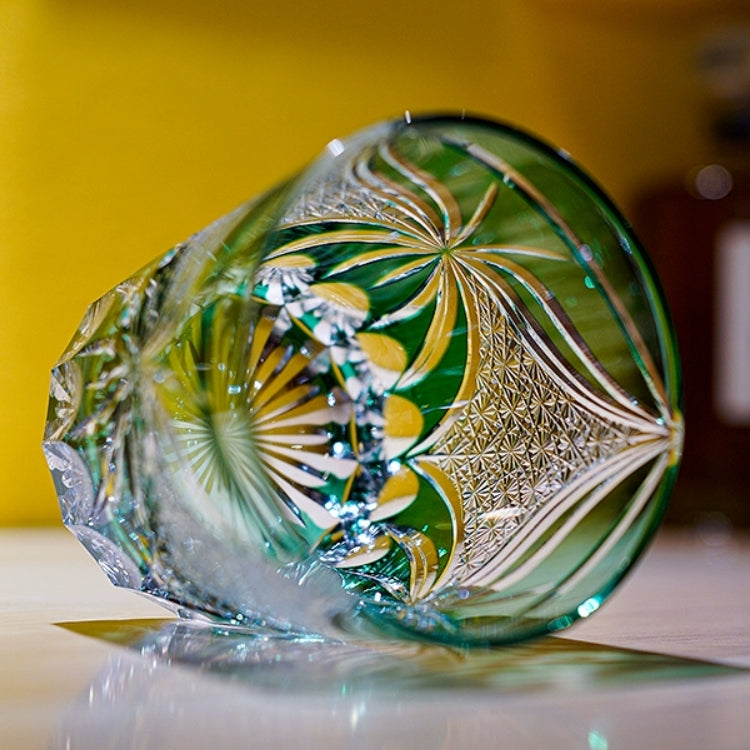 Edo Kiriko Handcrafted Royal Chrysanthemum Whiskey Glass With Wooden Box
