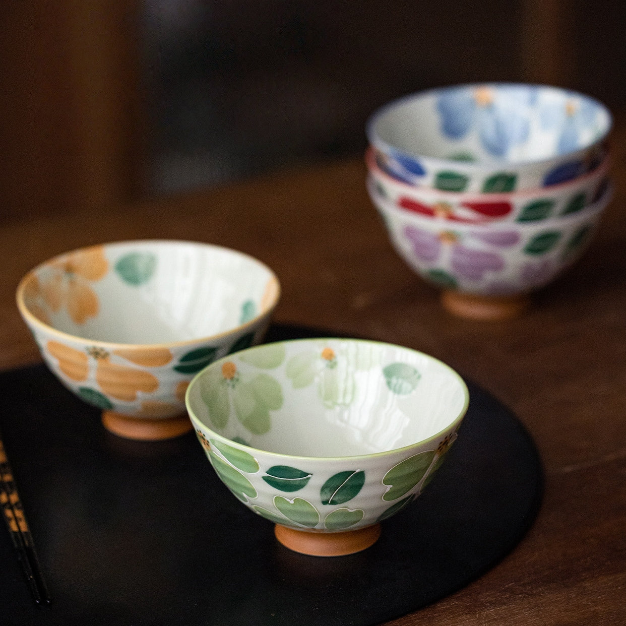 Hatsuichi Mino Ware Handcrafted Saie Sakura Rice Bowl Set of Five