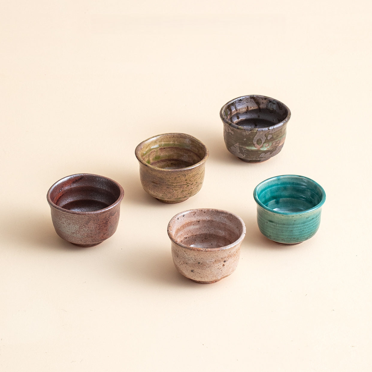 Ensemble de cinq tasses à thé Natural Wave en céramique Touji Mino Ware
