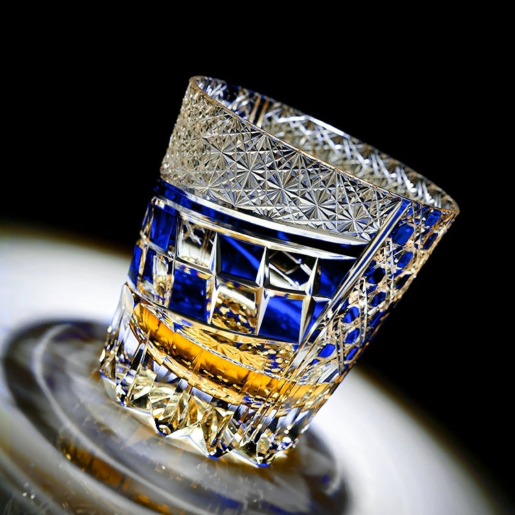 Edo Kiriko Handcrafted Sapphire Motif Whisky Glass With Wooden Box