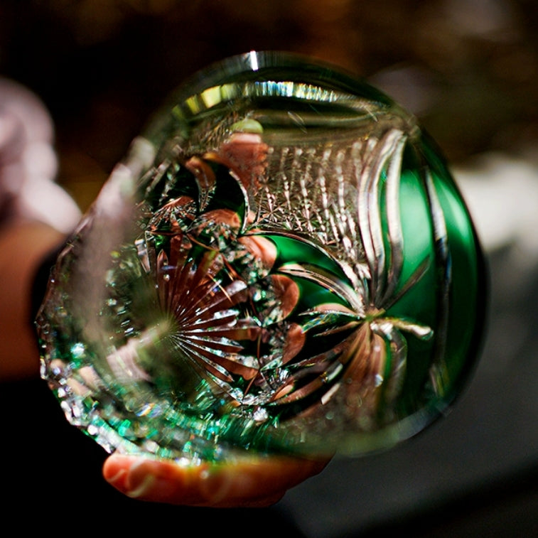 Edo Kiriko Handcrafted Royal Blossom Whiskey Glass With Wooden Box