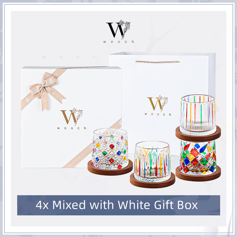 Rotating Multi Color Stained Whiskey Glass With Gift Box - MASU