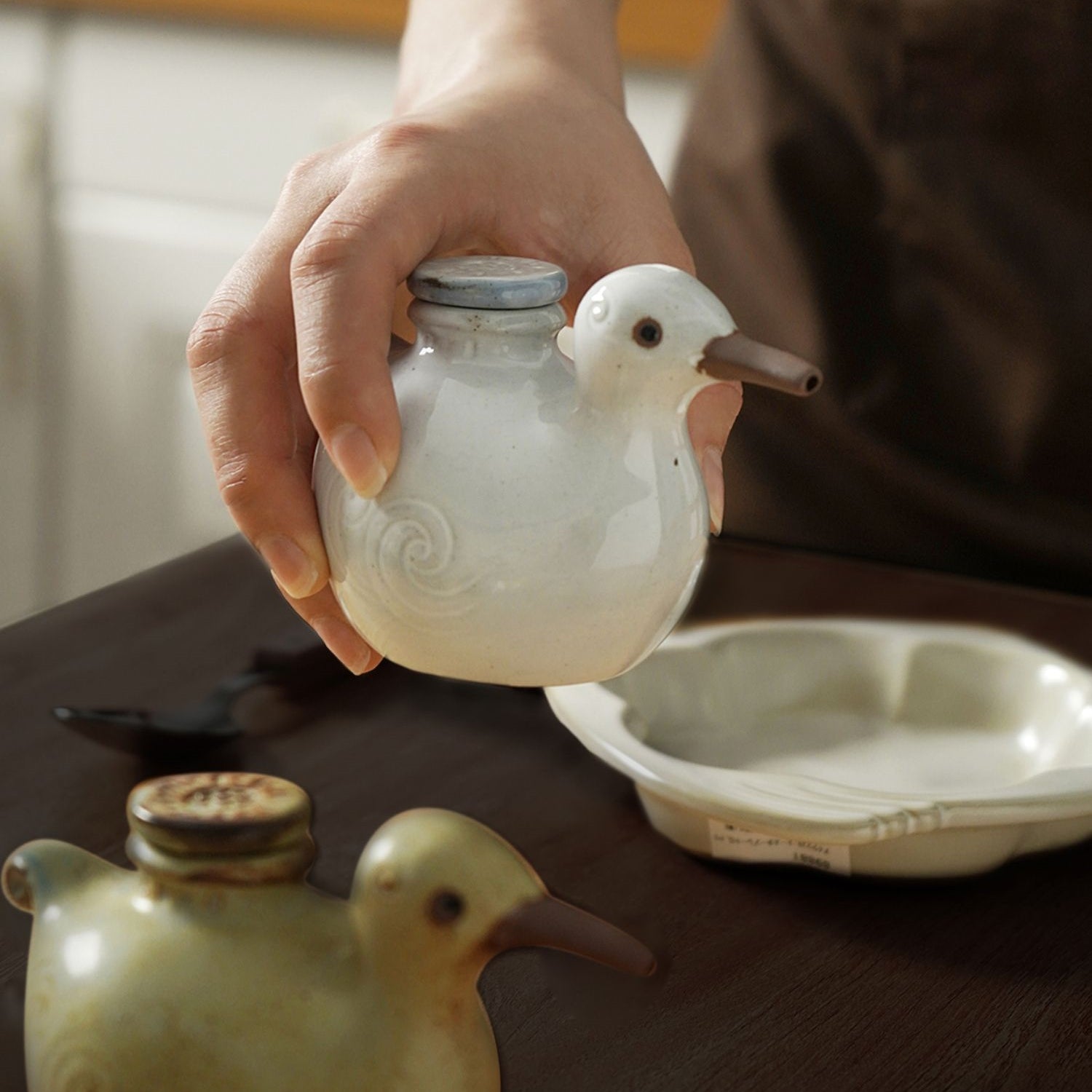 Seto Ware Handcrafted Duck-Shaped Soy Sauce Dispenser