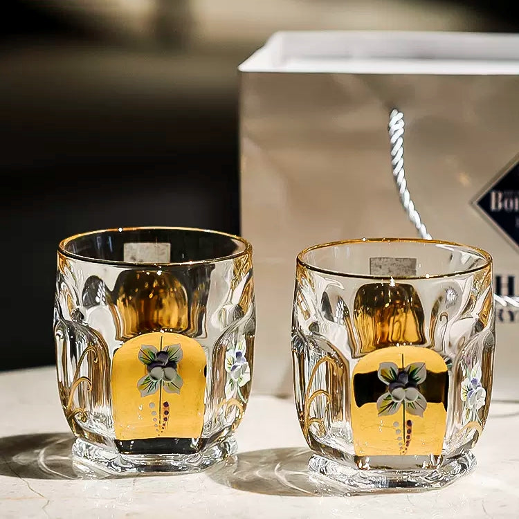 Bohemia Gold Enamel Whisky Glasses Decanter Gift Set