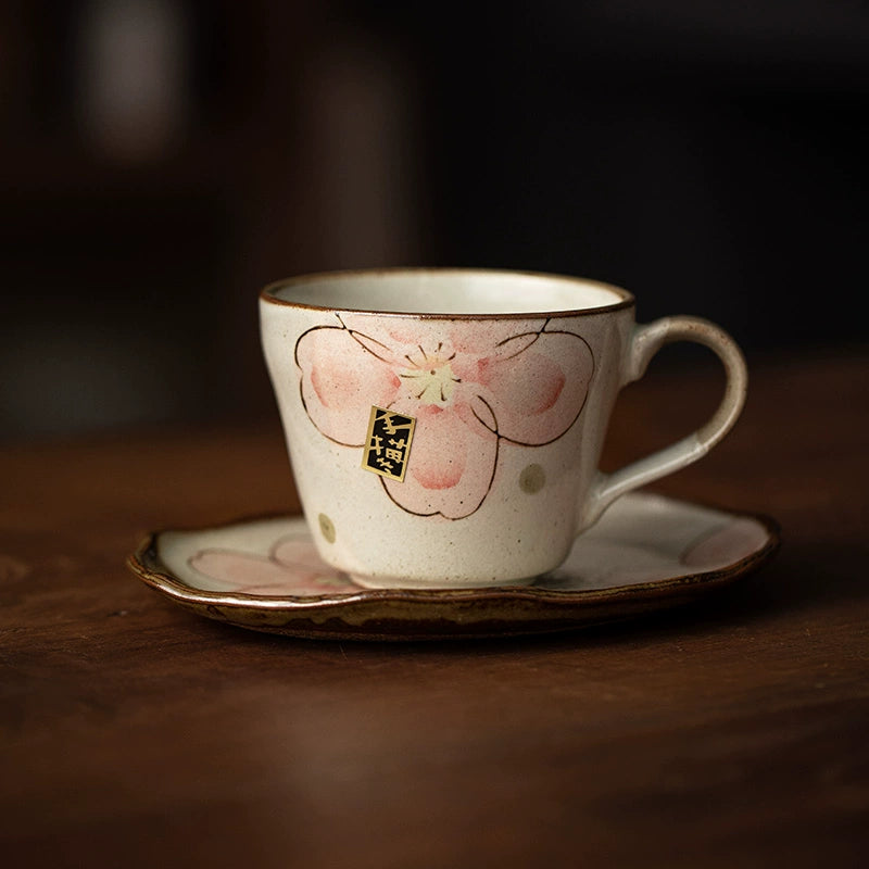 Mino Ware Handcrafted Fuyuzakura Ceramic Coffee Cup/Saucer Set