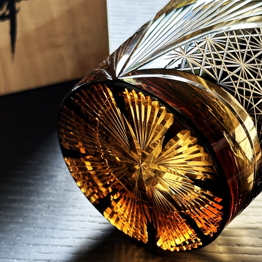 Edo Kiriko Handcrafted Crane Glass Feather MASU With - Whiskey Wooden Box