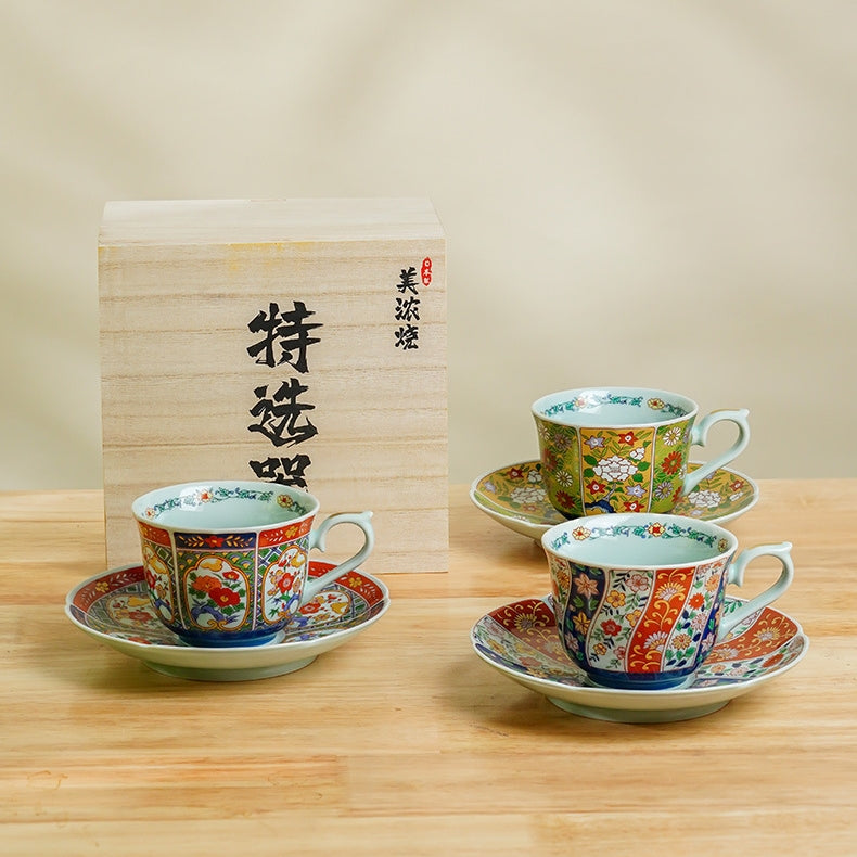 Mino Ware Handcrafted Kachofugetsu Tea Cup Set