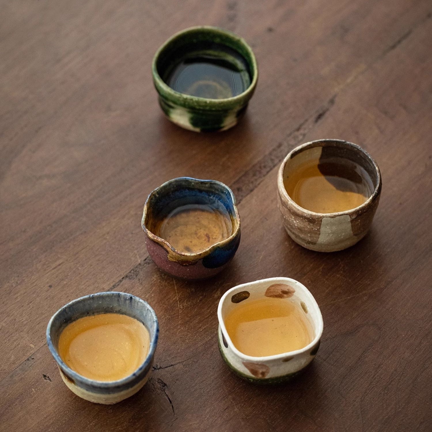 Hatsuichi Mino Ware Handcrafted No-no-Shuukaku Ceramic Tea Cups Set Of Five