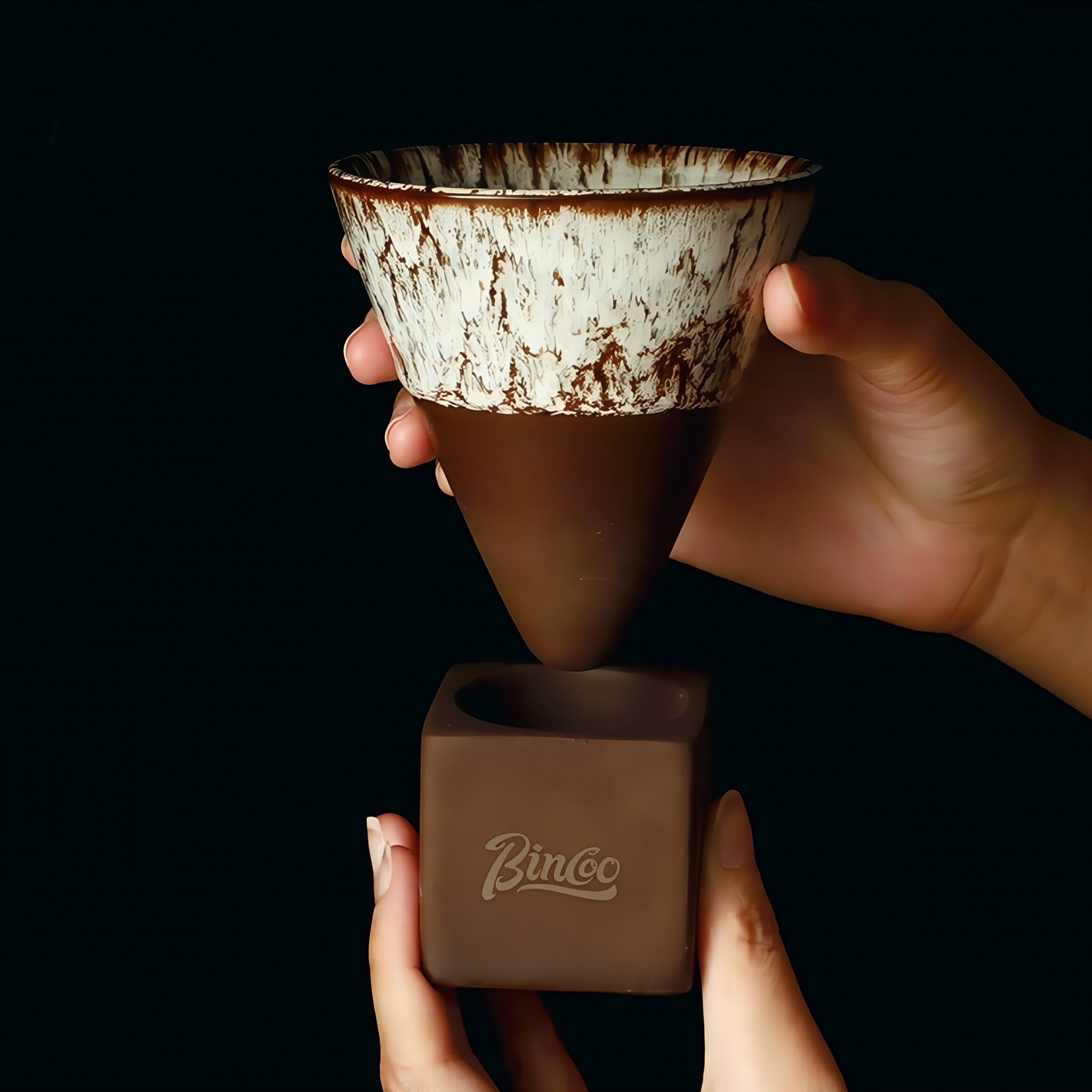 Handcrafted Glaze Cone Ceramic Coffee Cup with Stand