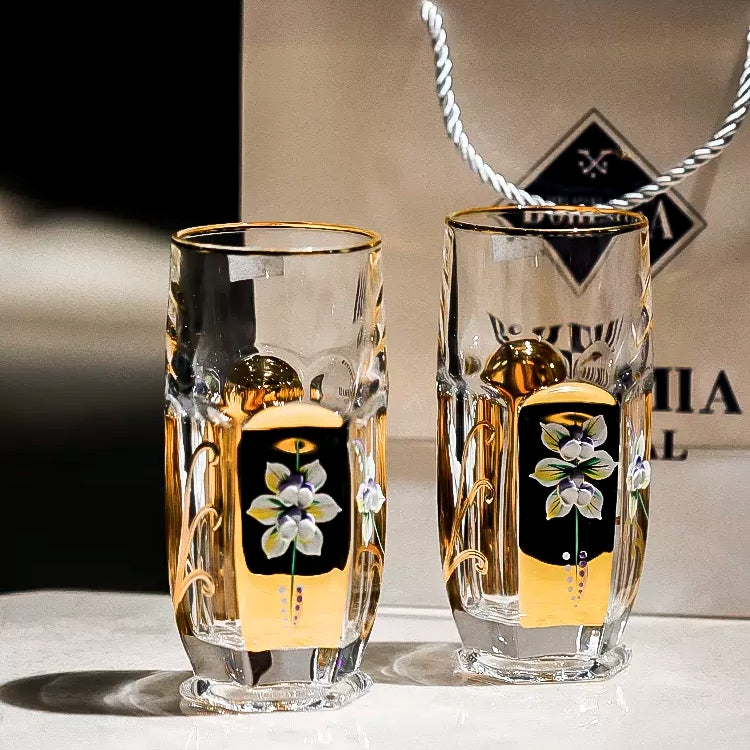 Bohemia Gold Enamel Whisky Glasses Decanter Gift Set