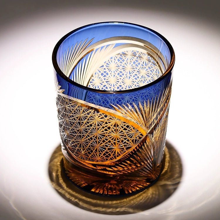 Edo Kiriko Handcrafted Crane Feather Whisky Glass With Wooden Box