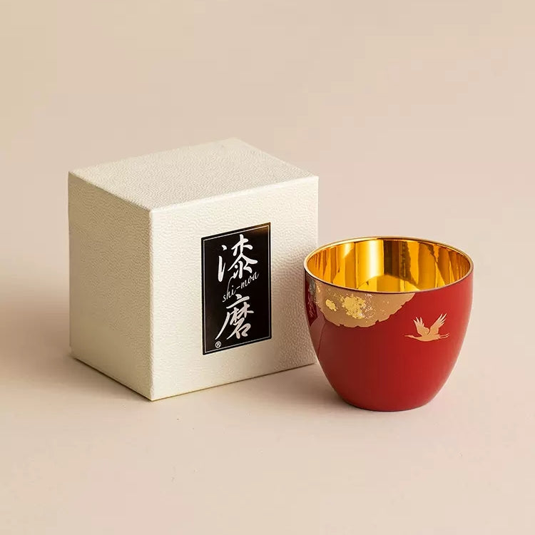 Yamanaka Shikki Harmony Golden Crane Goblet With Gift Box