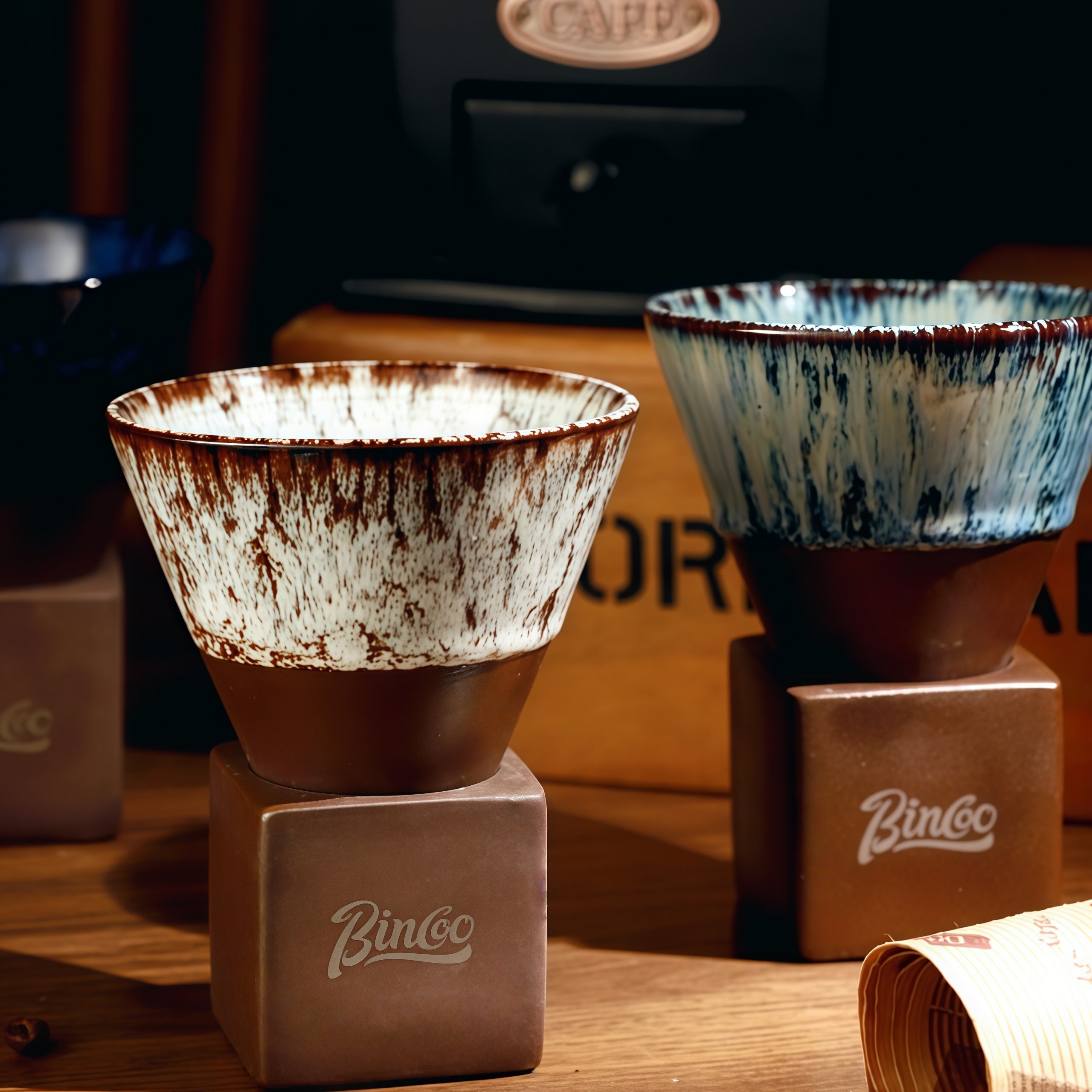 Handcrafted Glaze Cone Ceramic Coffee Cup with Stand