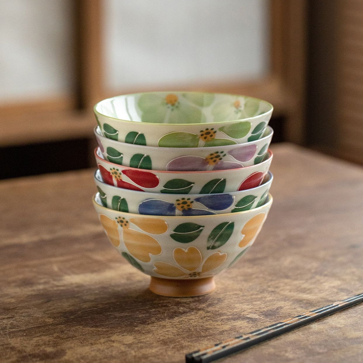 Hatsuichi Mino Ware Handcrafted Saie Sakura Rice Bowl Set of Five