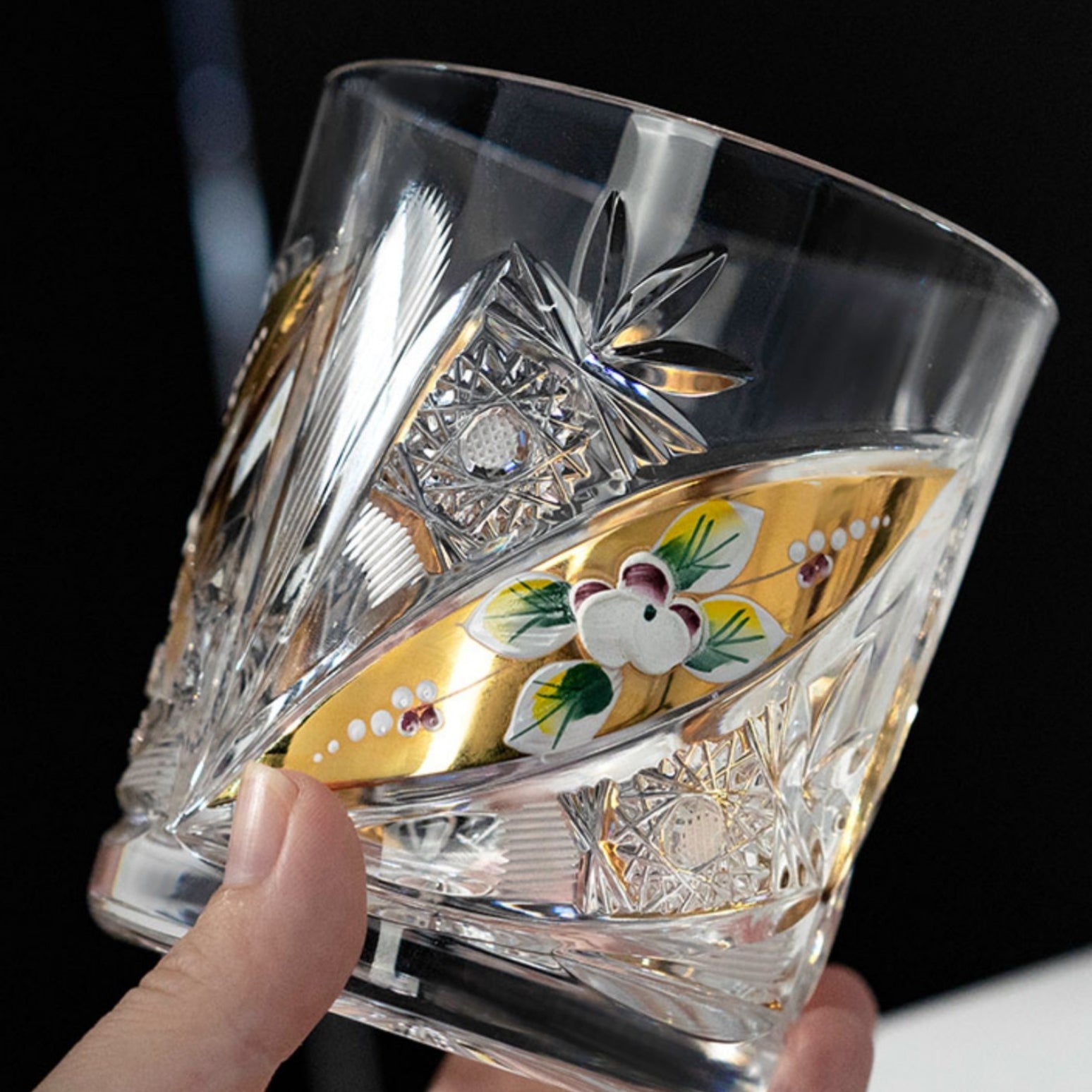 Bohemia Floral Enamel Crystal Whisky Glasses Gift Set Of Two