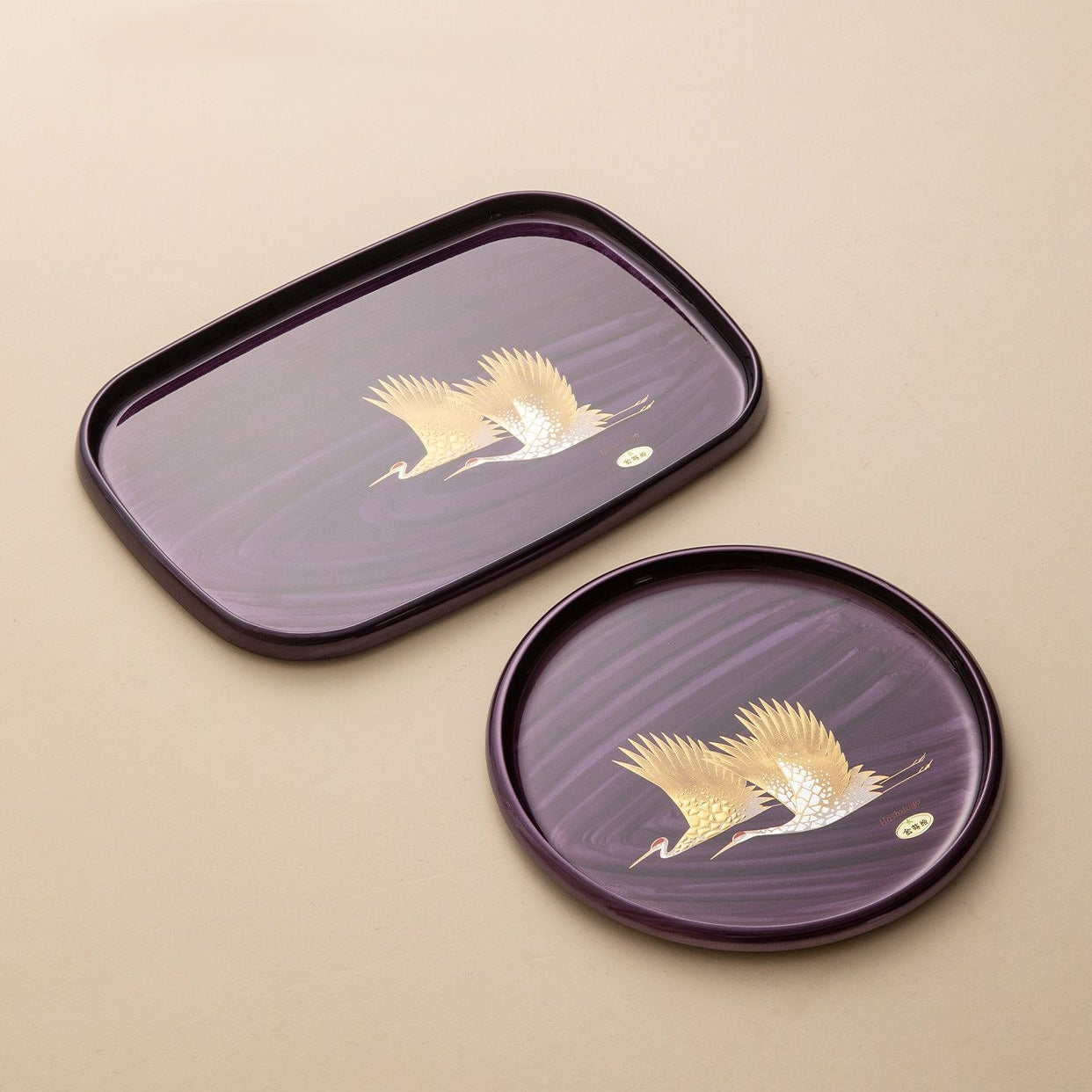 Yamanaka Shikki Handcrafted Gold Foil Shiun Tsuru Tray