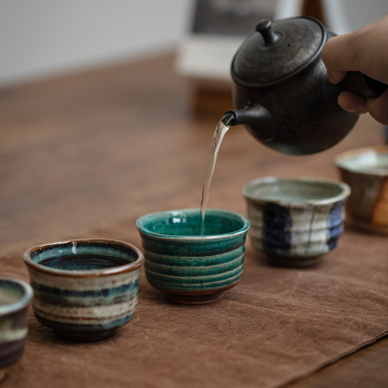 Hatsuichi Mino Ware Handcrafted Shunji Ceramic Tea Cups Set Of Five