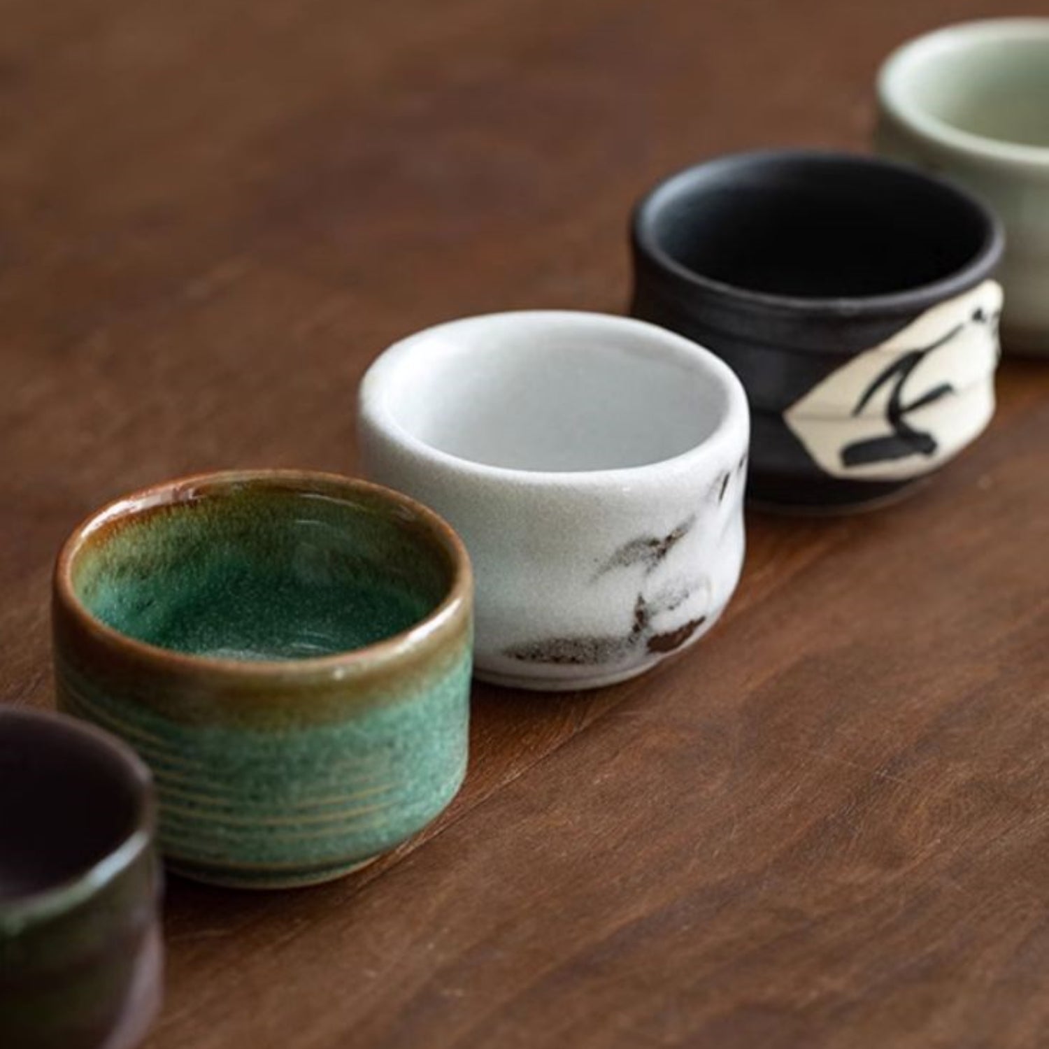 Hatsuichi Mino Ware Handcrafted Yuugiri Ceramic Tea Cups Set Of Five