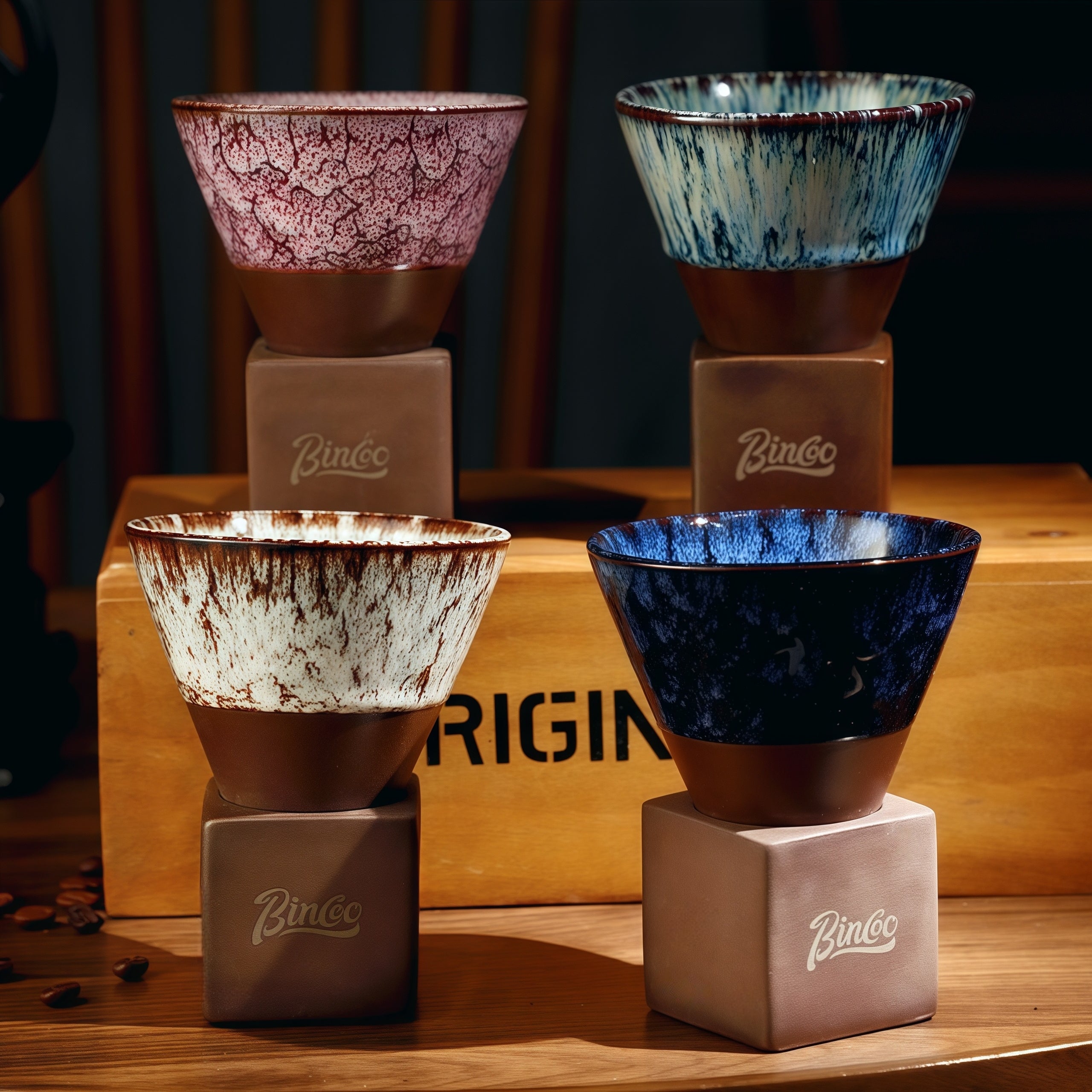 Handcrafted Glaze Cone Ceramic Coffee Cup with Stand