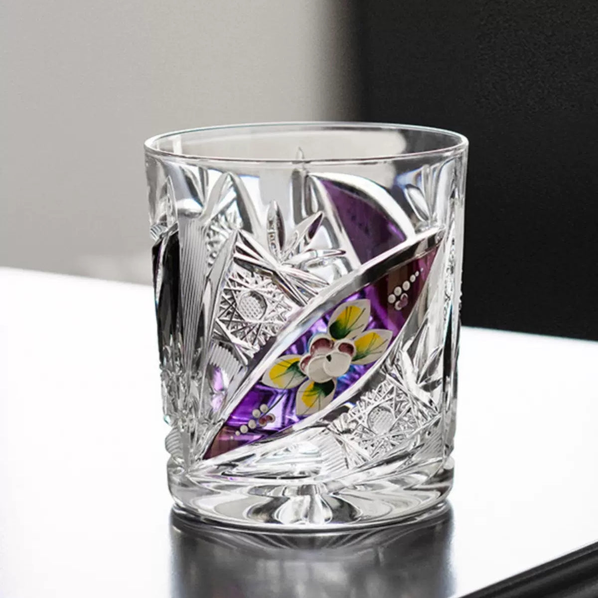 Bohemia Floral Enamel Crystal Whisky Glasses Gift Set Of Two