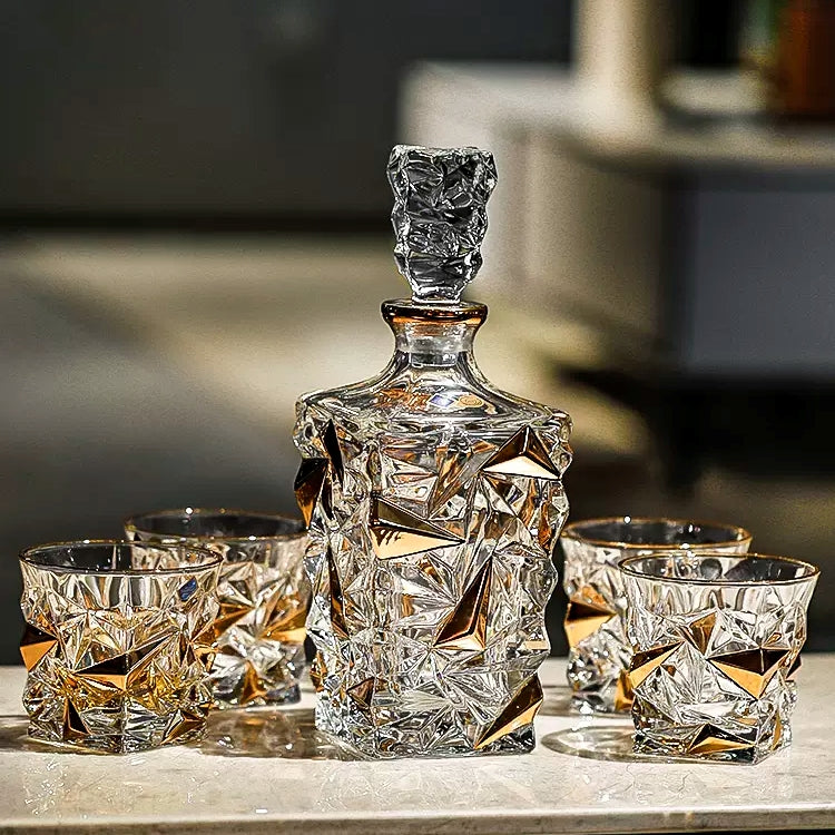 Bohemia Gold-Accented Crystal Whisky Decanter Set