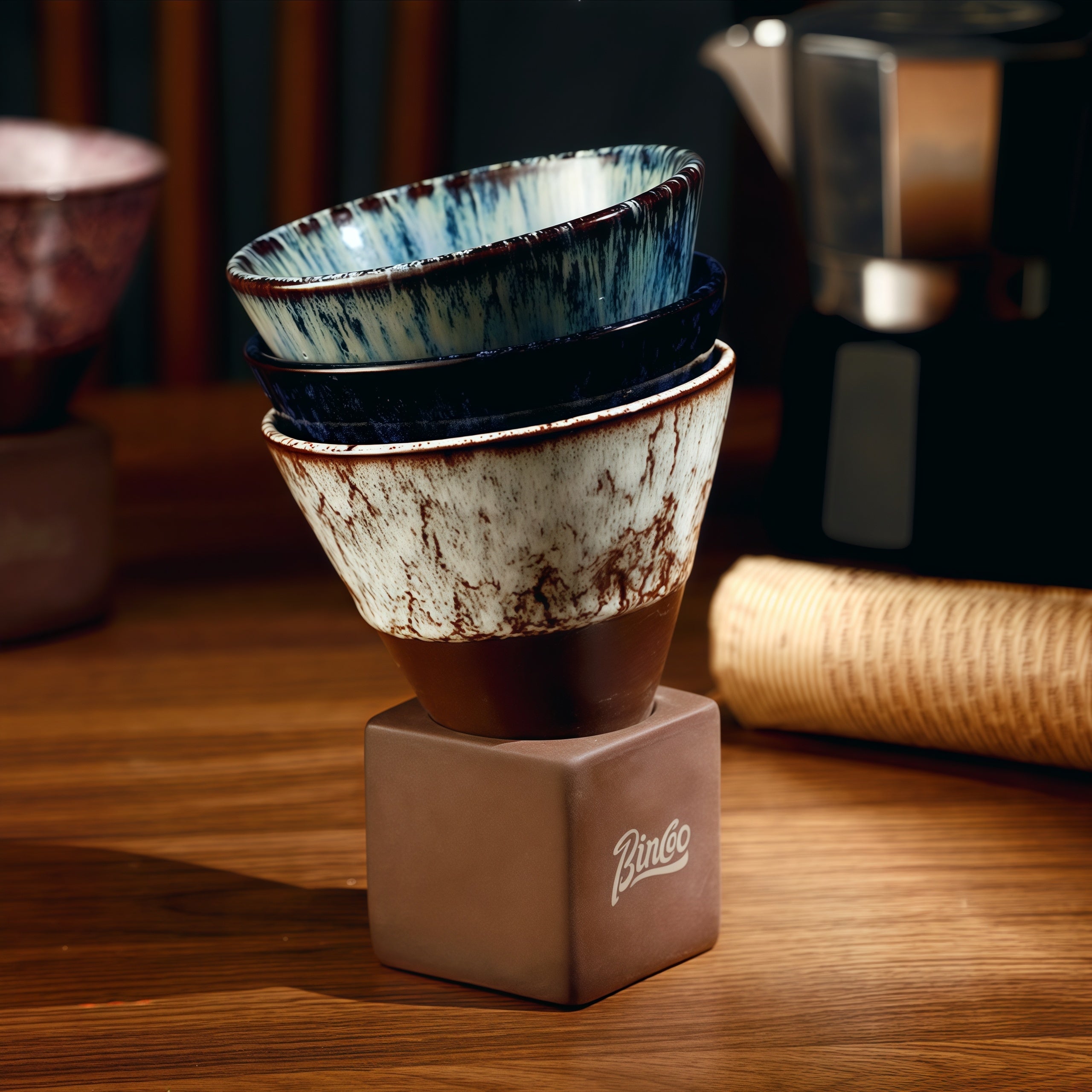 Handcrafted Glaze Cone Ceramic Coffee Cup with Stand