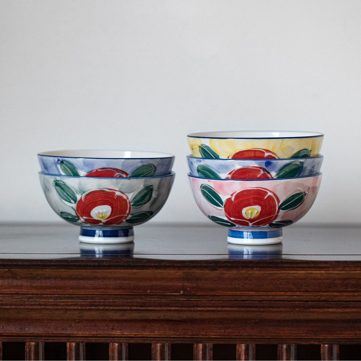 Hatsuichi Mino Ware Handcrafted Floral Bowl Set of Five