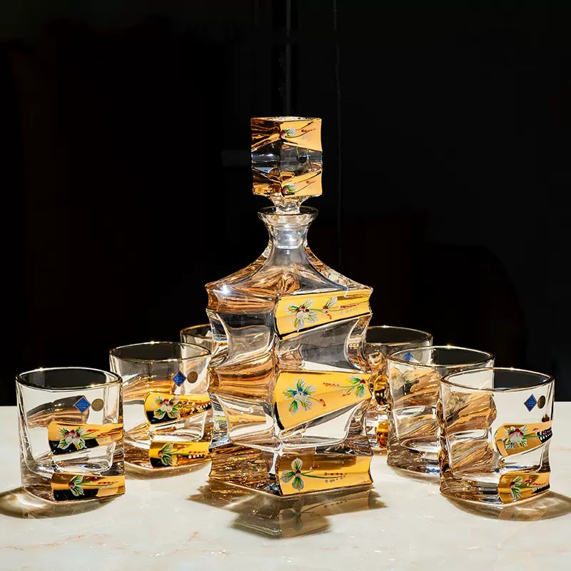 Bohemia Enamel Bloom Crystal Whisky Decanter Set